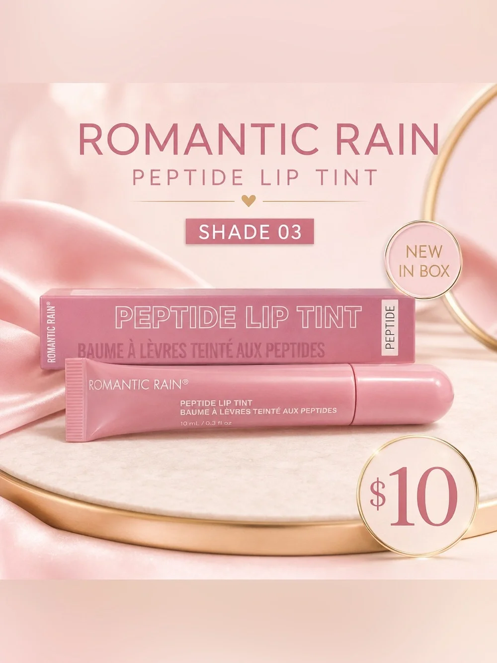 Peptide Lip Tint Shade 3 Pale Pink by Romantic Rain NIB